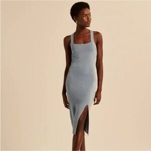 Abercrombie & Fitch Light Blue Square-Neck Midi Dress with Side Slit